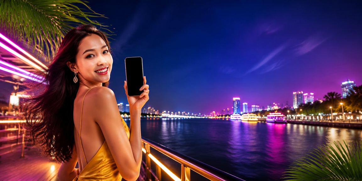 Không khí lễ hội sôi động tại vùng Mekong với đèn neon và bì thư đỏ may mắn